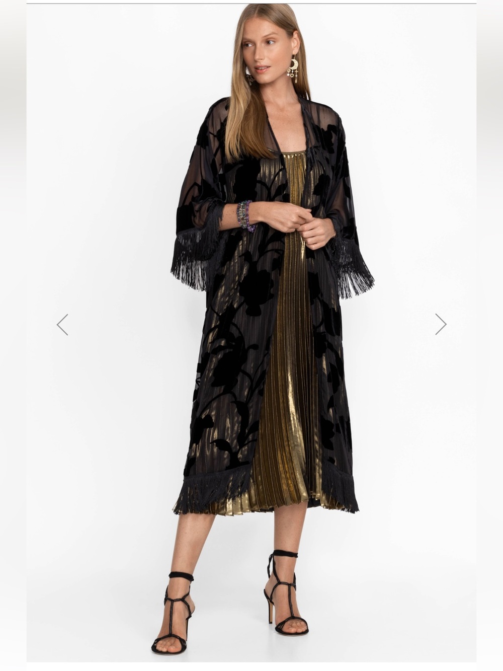 Johnny Was Queen Silk Kimono Black Velvet Burnout Fringe S
